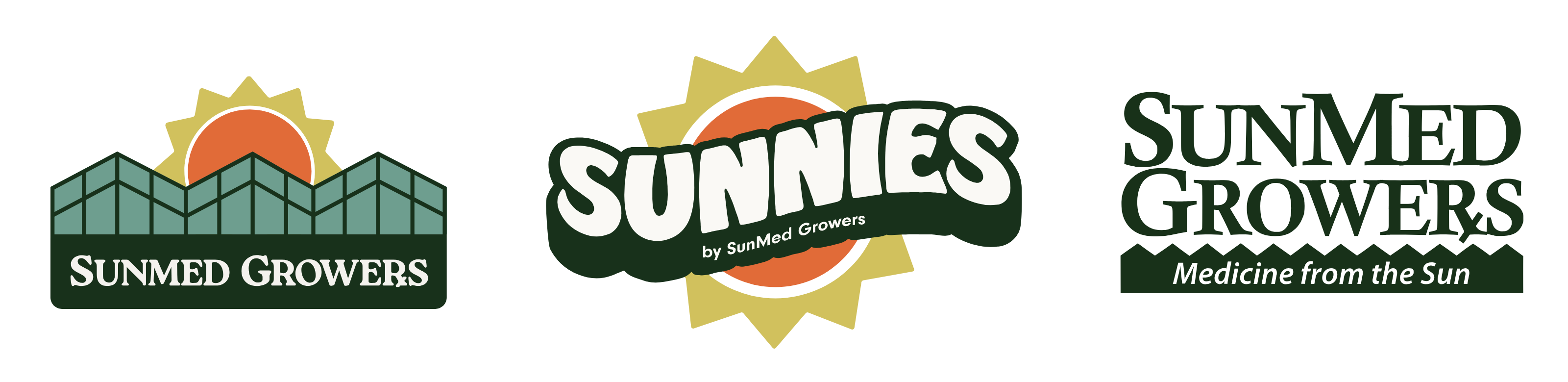 Three logos for Sunmed Growers displayed side by side.