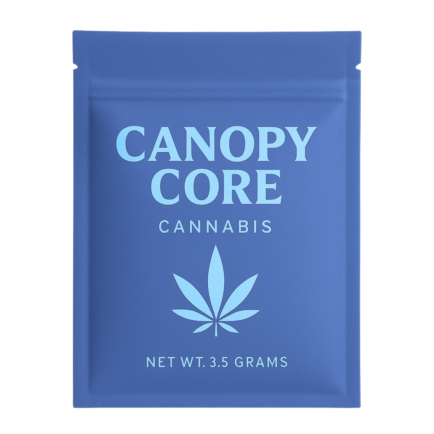 Blue CANOPY CORE Cannabis pouch with a soft touch matte finish for a premium, velvety look