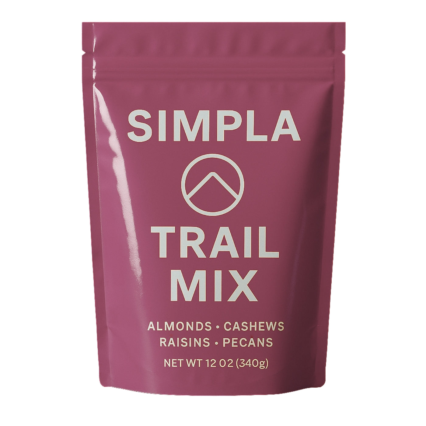 Glossy pink SIMPLA Trail Mix pouch with a polished, reflective surface