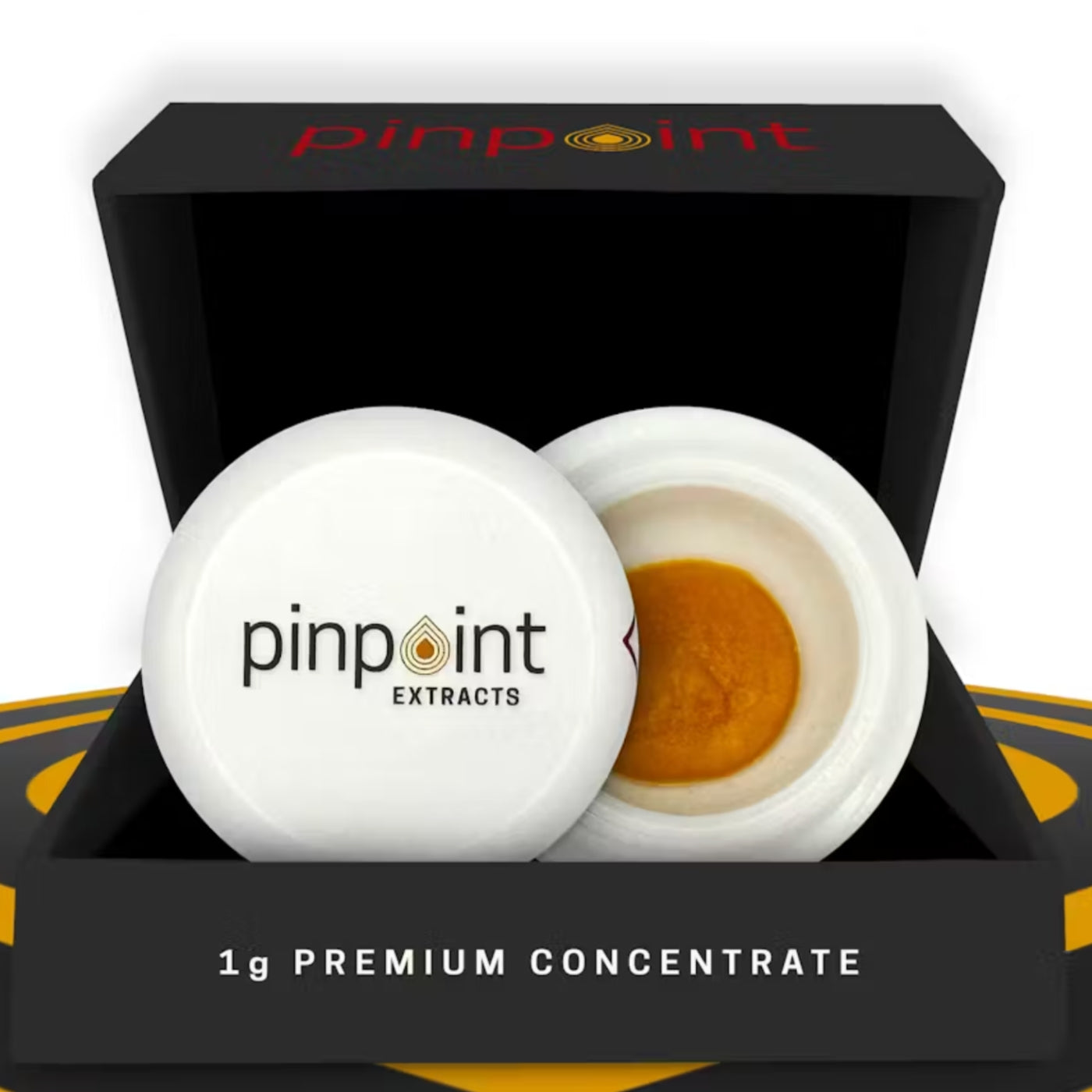 Pinpoint Extracts White jar inside of black box