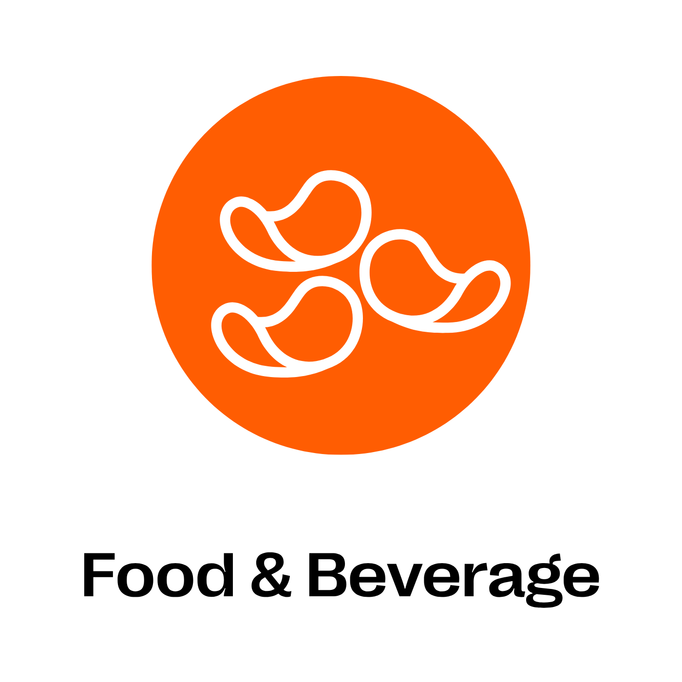 Logo with an orange circle and white chip or snack design, accompanied by 'Food & Beverage' text on a white background.