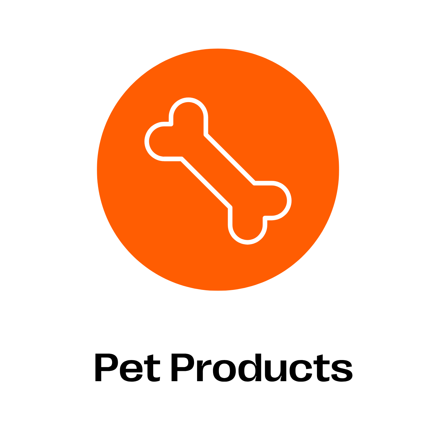 Logo with an orange circle and white bone icon, labeled 'Pet Products'.
